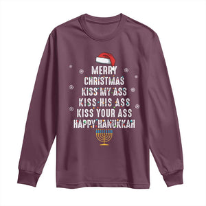 Merry Christmas Kiss My Ass His Ass Your Ass Happy Hanukkah Long Sleeve Shirt TS02 Maroon Print Your Wear