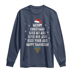 Merry Christmas Kiss My Ass His Ass Your Ass Happy Hanukkah Long Sleeve Shirt TS02 Navy Print Your Wear