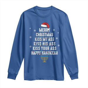 Merry Christmas Kiss My Ass His Ass Your Ass Happy Hanukkah Long Sleeve Shirt TS02 Royal Blue Print Your Wear