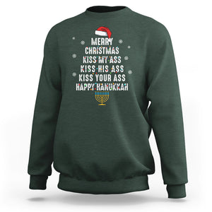 Merry Christmas Kiss My Ass His Ass Your Ass Happy Hanukkah Sweatshirt TS02 Dark Forest Green Printyourwear