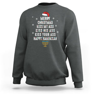 Merry Christmas Kiss My Ass His Ass Your Ass Happy Hanukkah Sweatshirt TS02 Dark Heather Printyourwear