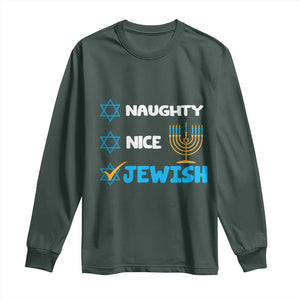 Funny Jewish Hanukkah Long Sleeve Shirt Nice Naughty Jewish Menorah Hanukkiah Chanukah Ugly TS02 Dark Forest Green Print Your Wear