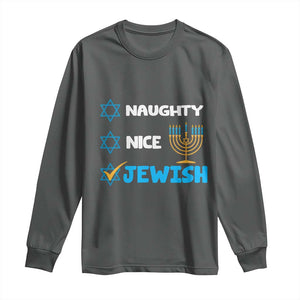 Funny Jewish Hanukkah Long Sleeve Shirt Nice Naughty Jewish Menorah Hanukkiah Chanukah Ugly TS02 Dark Heather Print Your Wear