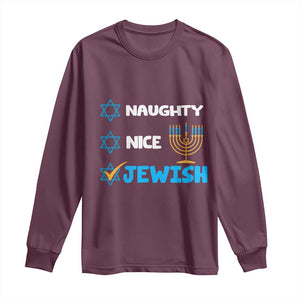 Funny Jewish Hanukkah Long Sleeve Shirt Nice Naughty Jewish Menorah Hanukkiah Chanukah Ugly TS02 Maroon Print Your Wear