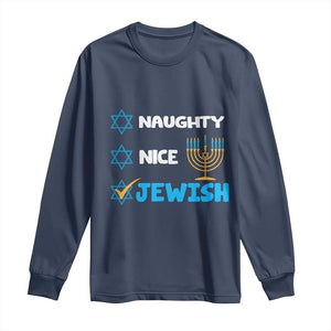 Funny Jewish Hanukkah Long Sleeve Shirt Nice Naughty Jewish Menorah Hanukkiah Chanukah Ugly TS02 Navy Print Your Wear