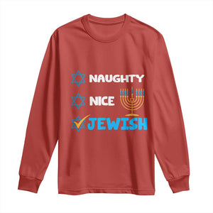 Funny Jewish Hanukkah Long Sleeve Shirt Nice Naughty Jewish Menorah Hanukkiah Chanukah Ugly TS02 Red Print Your Wear