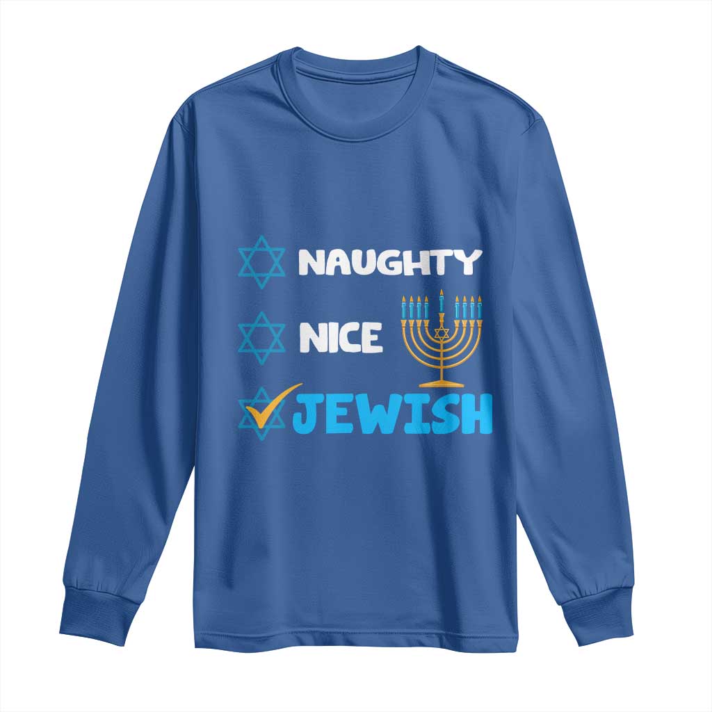 Funny Jewish Hanukkah Long Sleeve Shirt Nice Naughty Jewish Menorah Hanukkiah Chanukah Ugly TS02 Royal Blue Print Your Wear