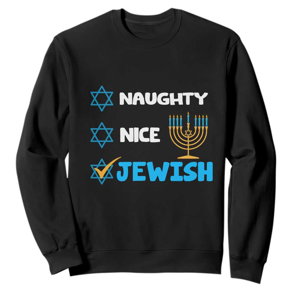 Nice Naughty Jewish Menorah Hanukkiah Chanukah Ugly Hanukkah Sweatshirt TS02 Black Printyourwear