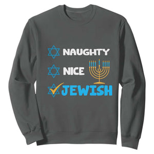 Nice Naughty Jewish Menorah Hanukkiah Chanukah Ugly Hanukkah Sweatshirt TS02 Dark Heather Printyourwear