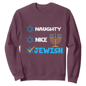 Nice Naughty Jewish Menorah Hanukkiah Chanukah Ugly Hanukkah Sweatshirt TS02 Maroon Printyourwear