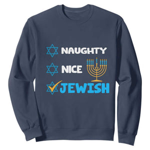 Nice Naughty Jewish Menorah Hanukkiah Chanukah Ugly Hanukkah Sweatshirt TS02 Navy Printyourwear