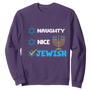 Nice Naughty Jewish Menorah Hanukkiah Chanukah Ugly Hanukkah Sweatshirt TS02 Purple Printyourwear