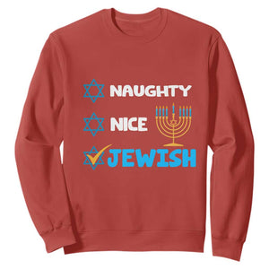 Nice Naughty Jewish Menorah Hanukkiah Chanukah Ugly Hanukkah Sweatshirt TS02 Red Printyourwear