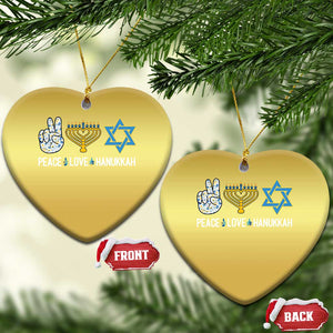 Peace Love Hanukkah Christmas Ornament Retro Chanukah Jewish Menorah Star of David TS02 Heart Gold Print Your Wear