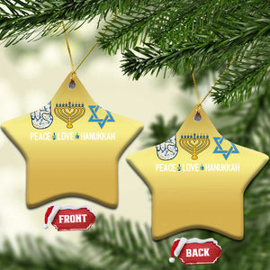 Peace Love Hanukkah Christmas Ornament Retro Chanukah Jewish Menorah Star of David TS02 Star Gold Print Your Wear