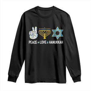 Peace Love Hanukkah Long Sleeve Shirt Retro Chanukah Jewish Menorah Star of David TS02 Black Print Your Wear