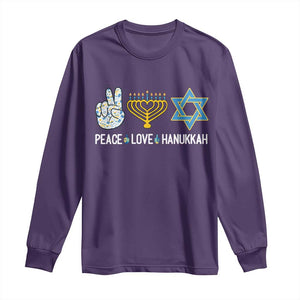 Peace Love Hanukkah Long Sleeve Shirt Retro Chanukah Jewish Menorah Star of David TS02 Purple Print Your Wear