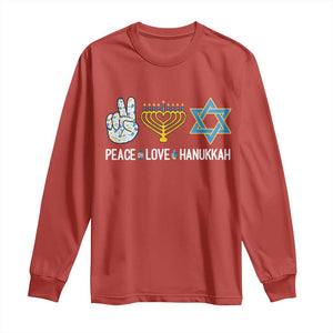 Peace Love Hanukkah Long Sleeve Shirt Retro Chanukah Jewish Menorah Star of David TS02 Red Print Your Wear