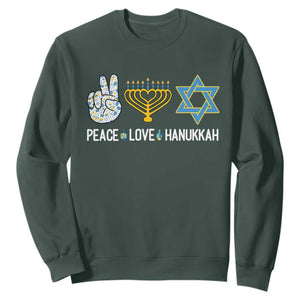 Peace Love Hanukkah Retro Chanukah Jewish Menorah Star of David Sweatshirt TS02 Dark Forest Green Printyourwear