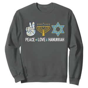 Peace Love Hanukkah Retro Chanukah Jewish Menorah Star of David Sweatshirt TS02 Dark Heather Printyourwear