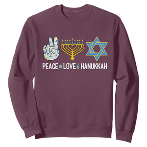 Peace Love Hanukkah Retro Chanukah Jewish Menorah Star of David Sweatshirt TS02 Maroon Printyourwear