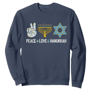 Peace Love Hanukkah Retro Chanukah Jewish Menorah Star of David Sweatshirt TS02 Navy Printyourwear