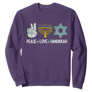 Peace Love Hanukkah Retro Chanukah Jewish Menorah Star of David Sweatshirt TS02 Purple Printyourwear