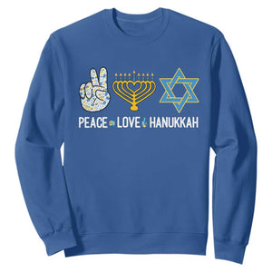 Peace Love Hanukkah Retro Chanukah Jewish Menorah Star of David Sweatshirt TS02 Royal Blue Printyourwear