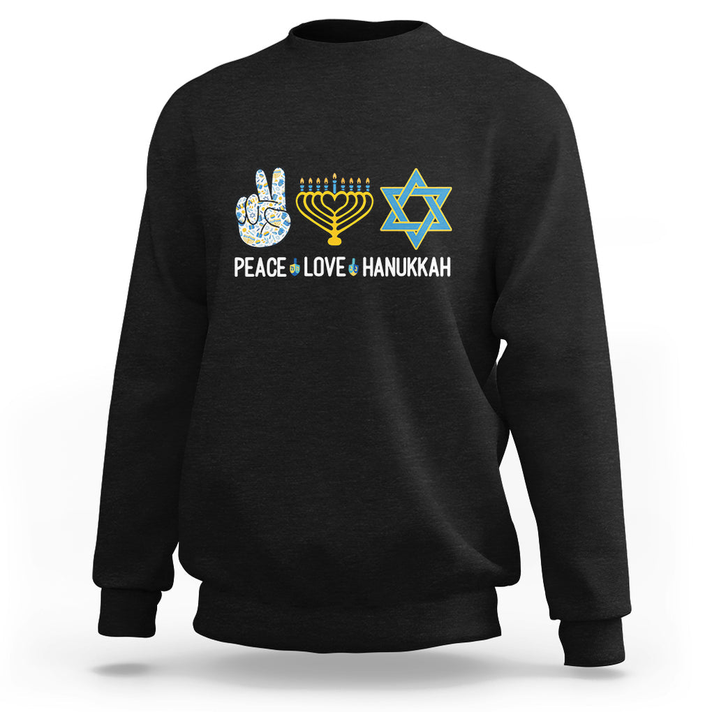 Peace Love Hanukkah Retro Chanukah Jewish Menorah Star of David Sweatshirt TS02 Black Printyourwear