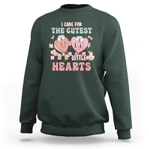 Nurse Valentines Day Sweatshirt I Care For The Cutest Little Hearts Srcub Life TS02 Dark Forest Green Printyourwear