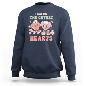 Nurse Valentines Day Sweatshirt I Care For The Cutest Little Hearts Srcub Life TS02 Navy Printyourwear