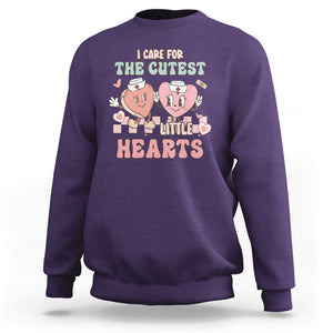 Nurse Valentines Day Sweatshirt I Care For The Cutest Little Hearts Srcub Life TS02 Purple Printyourwear