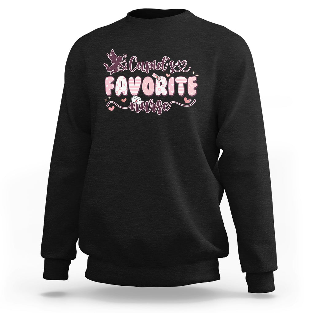 Nurse Valentines Day Sweatshirt Cupid's Favorite Groovy Retro TS02 Black Printyourwear