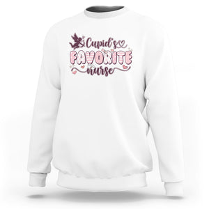 Nurse Valentines Day Sweatshirt Cupid's Favorite Groovy Retro TS02 White Printyourwear