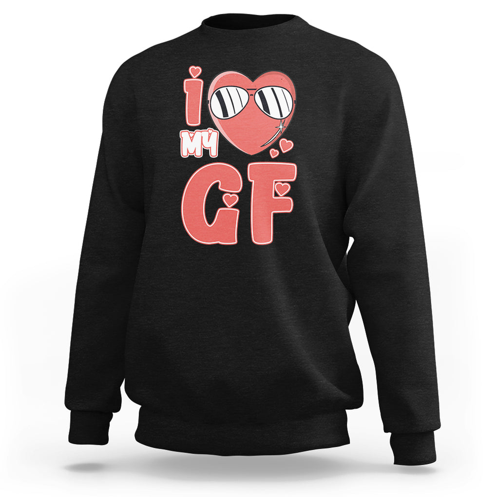 Valentine Matching Couple Sweatshirt I Love My GF Girfriend Red Heart for Husband Boyfriend TS02 Black Printyourwear