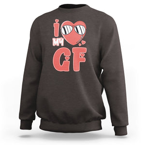 Valentine Matching Couple Sweatshirt I Love My GF Girfriend Red Heart for Husband Boyfriend TS02 Dark Chocolate Printyourwear