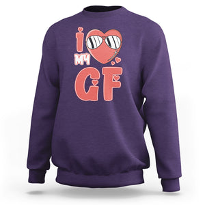 Valentine Matching Couple Sweatshirt I Love My GF Girfriend Red Heart for Husband Boyfriend TS02 Purple Printyourwear