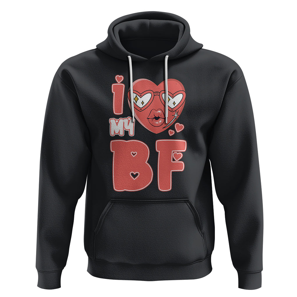 Valentine Matching Couple Hoodie I Love My BF Boyfriend Red Heart for Wife Girlfriend TS02 Black Printyourwear