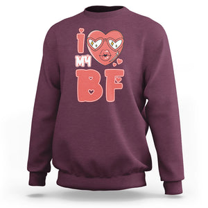 Valentine Matching Couple Sweatshirt I Love My BF Boyfriend Red Heart for Wife Girlfriend TS02 Maroon Printyourwear