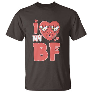 Valentine Matching Couple T Shirt I Love My BF Boyfriend Red Heart for Wife Girlfriend TS02 Dark Chocolate Printyourwear