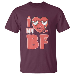 Valentine Matching Couple T Shirt I Love My BF Boyfriend Red Heart for Wife Girlfriend TS02 Maroon Printyourwear