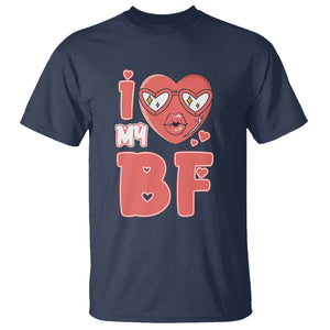 Valentine Matching Couple T Shirt I Love My BF Boyfriend Red Heart for Wife Girlfriend TS02 Navy Printyourwear