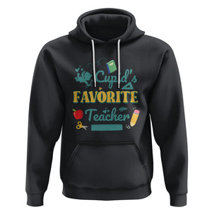 Teacher Valentines Day Hoodie Cupid's Favorite Teacher Groovy Retro Funny Teaching Life TS02 Black Printyourwear