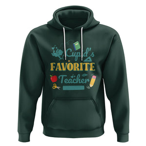 Teacher Valentines Day Hoodie Cupid's Favorite Teacher Groovy Retro Funny Teaching Life TS02 Dark Forest Green Printyourwear