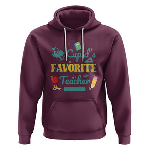 Teacher Valentines Day Hoodie Cupid's Favorite Teacher Groovy Retro Funny Teaching Life TS02 Maroon Printyourwear