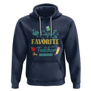 Teacher Valentines Day Hoodie Cupid's Favorite Teacher Groovy Retro Funny Teaching Life TS02 Navy Printyourwear