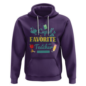 Teacher Valentines Day Hoodie Cupid's Favorite Teacher Groovy Retro Funny Teaching Life TS02 Purple Printyourwear