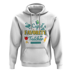 Teacher Valentines Day Hoodie Cupid's Favorite Teacher Groovy Retro Funny Teaching Life TS02 White Printyourwear