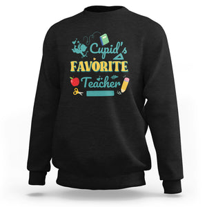 Teacher Valentines Day Sweatshirt Cupid's Favorite Teacher Groovy Retro Funny Teaching Life TS02 Black Printyourwear