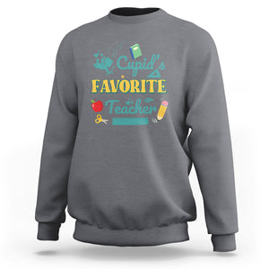 Teacher Valentines Day Sweatshirt Cupid's Favorite Teacher Groovy Retro Funny Teaching Life TS02 Charcoal Printyourwear